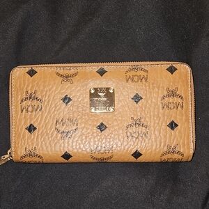 MCM Cognac Leather Zip Wallet